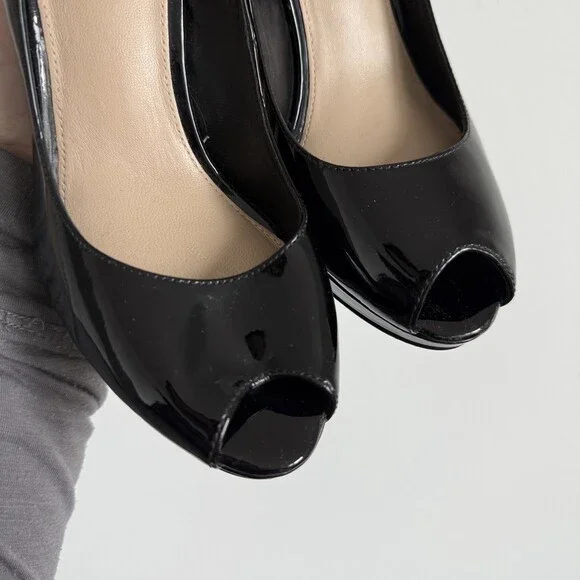 Via Spiga Patent Leather Peep Toe Platform Pumps Office Siren Power Dressing 7.5 - Picture 4 of 8